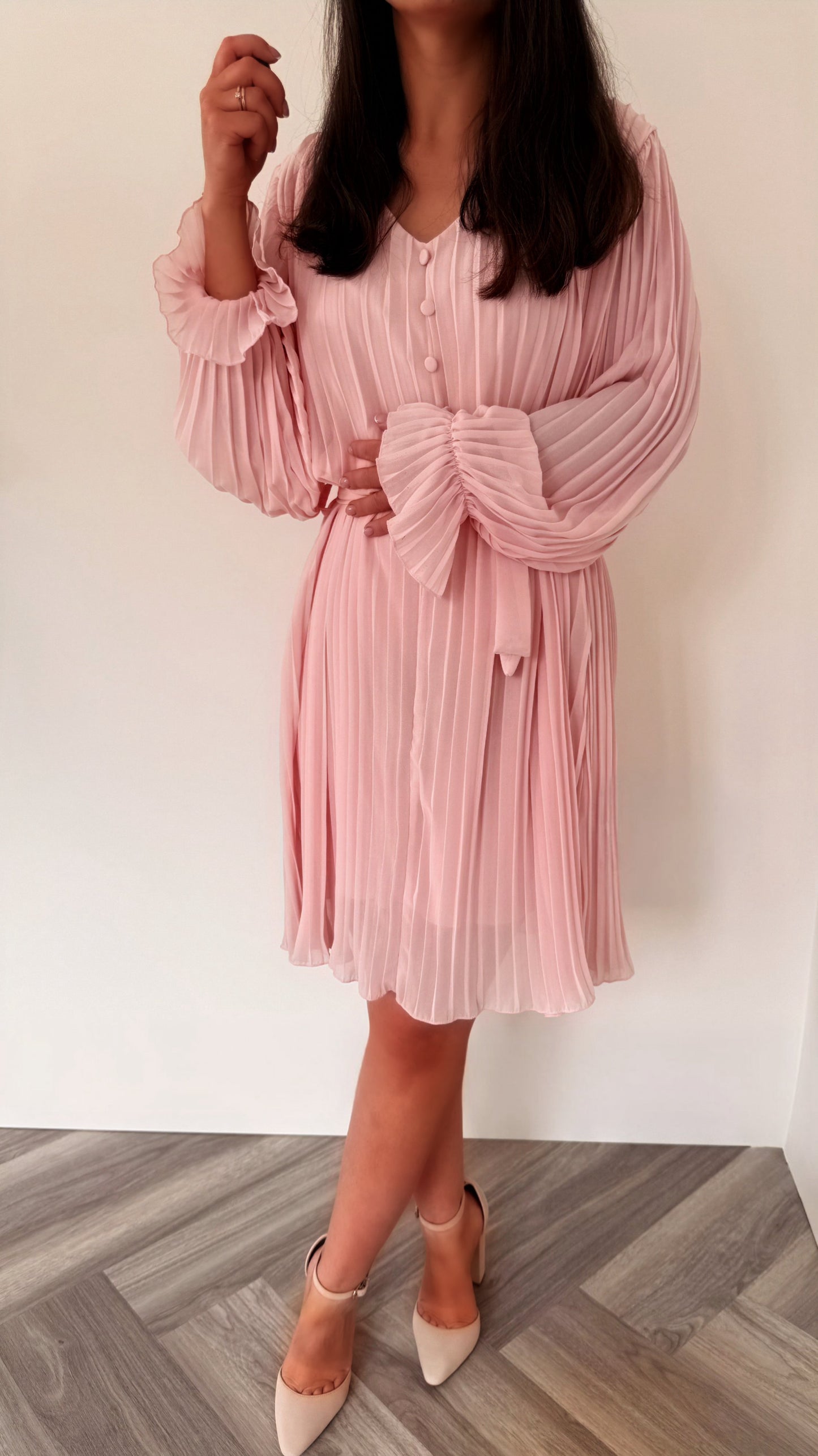 The Rosalie Pleated Dress in Blush Pink