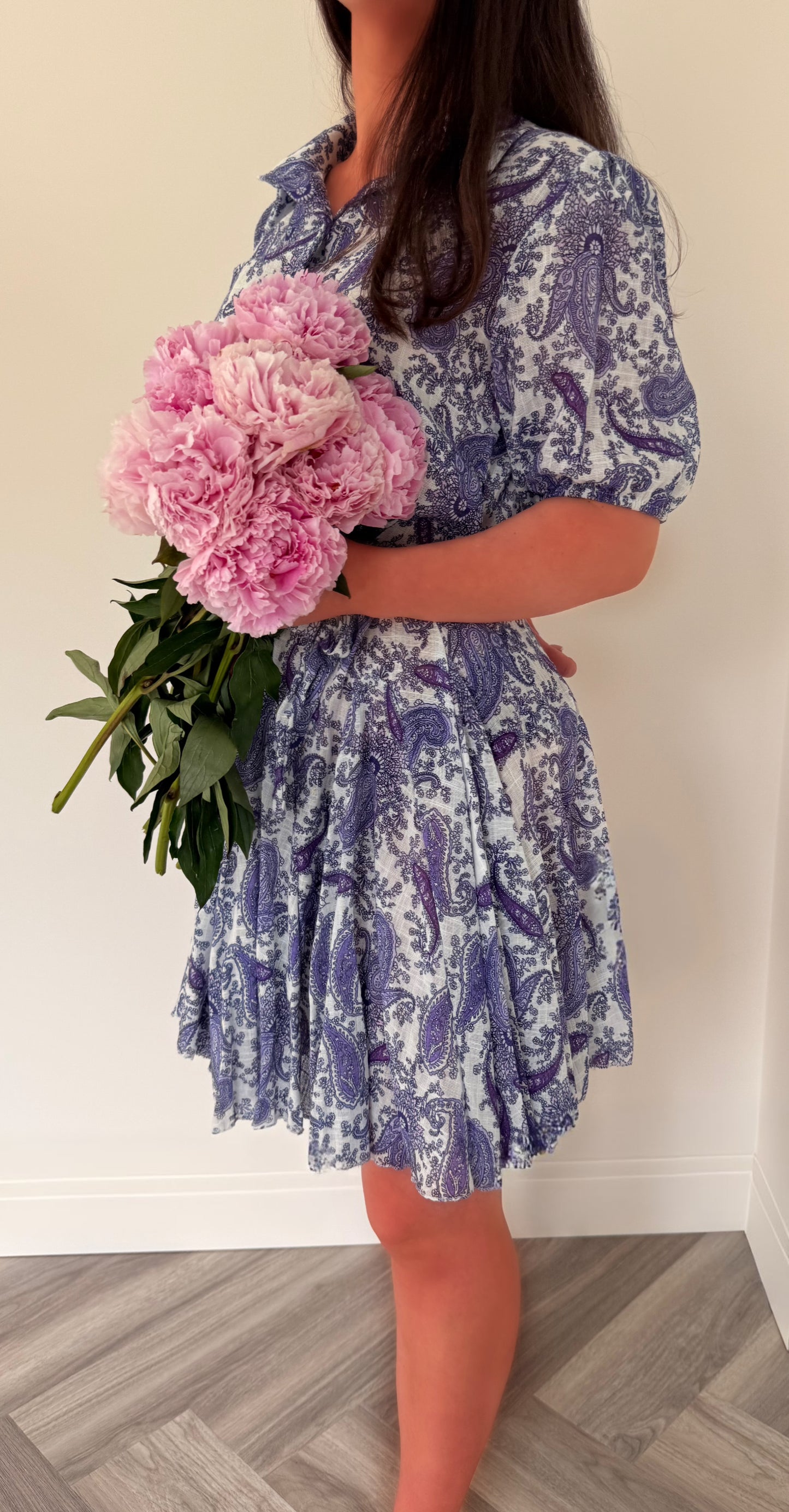 The Elodie Shirt Dress in Lilac Paisley