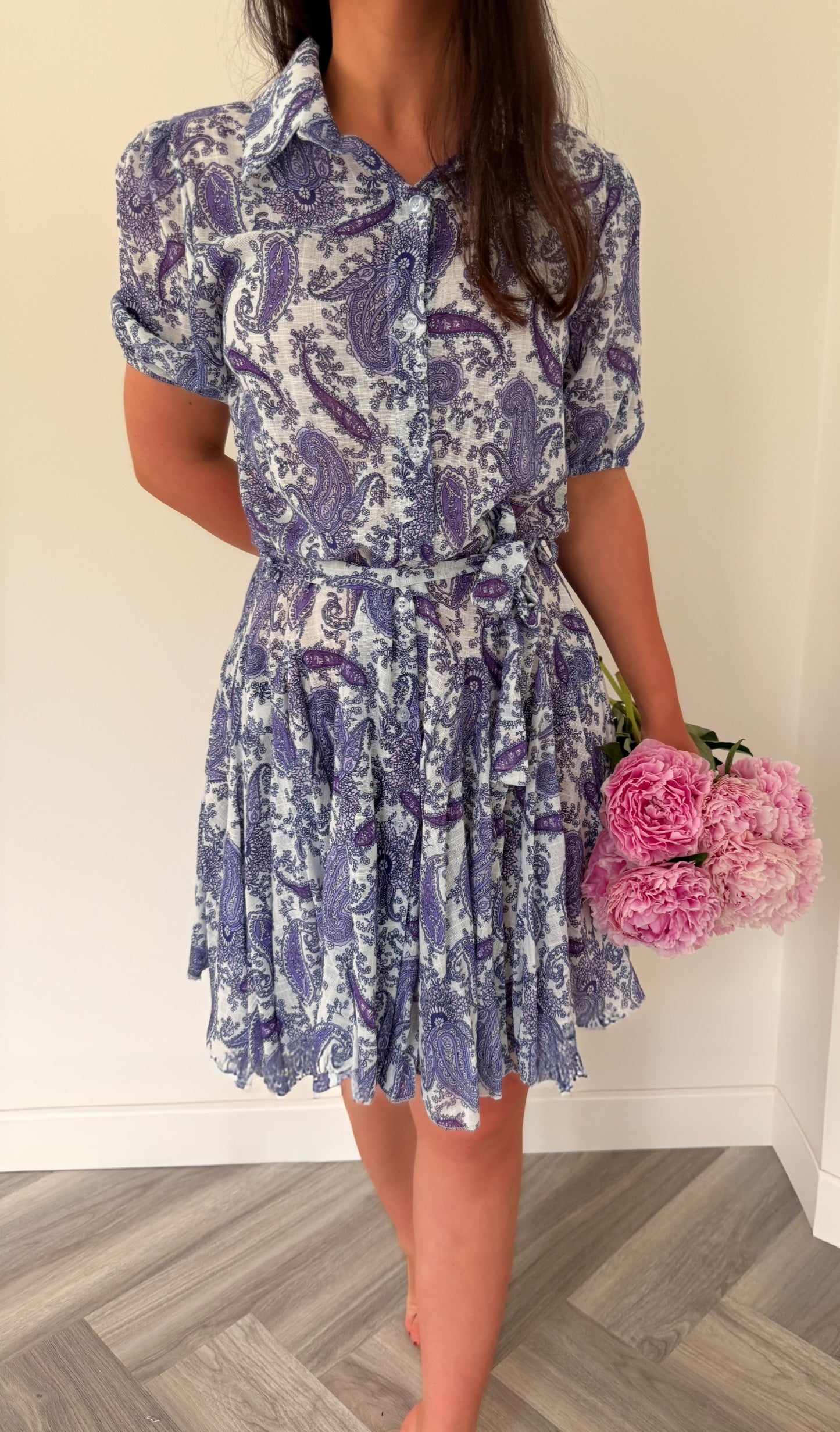 The Elodie Shirt Dress in Lilac Paisley