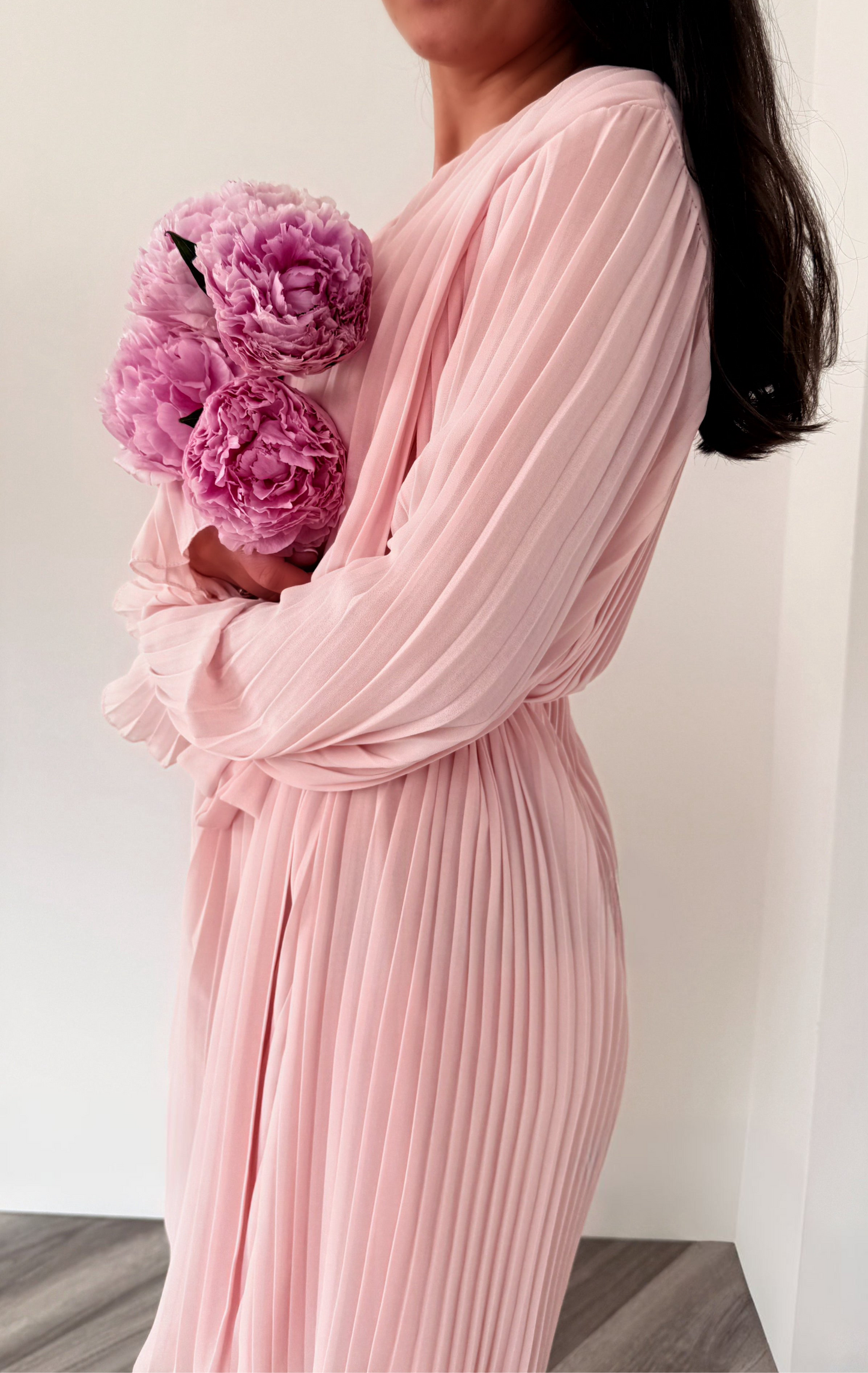 The Rosalie Pleated Dress in Blush Pink