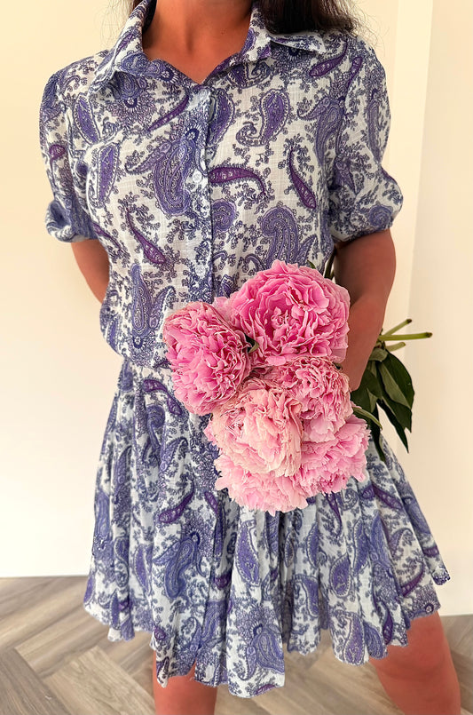 The Elodie Shirt Dress in Lilac Paisley