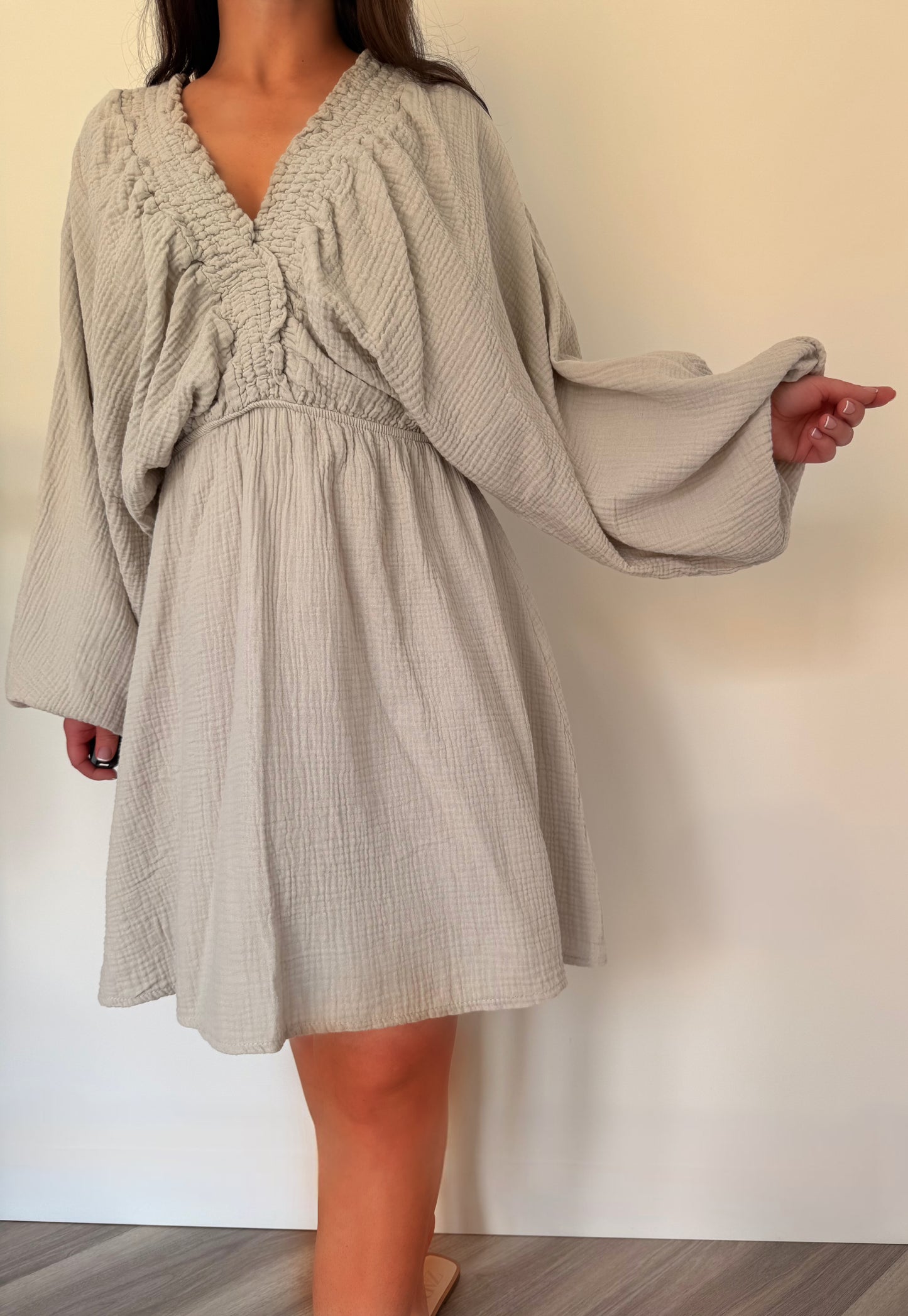 The Luna Muslin Cotton Dress in Sand